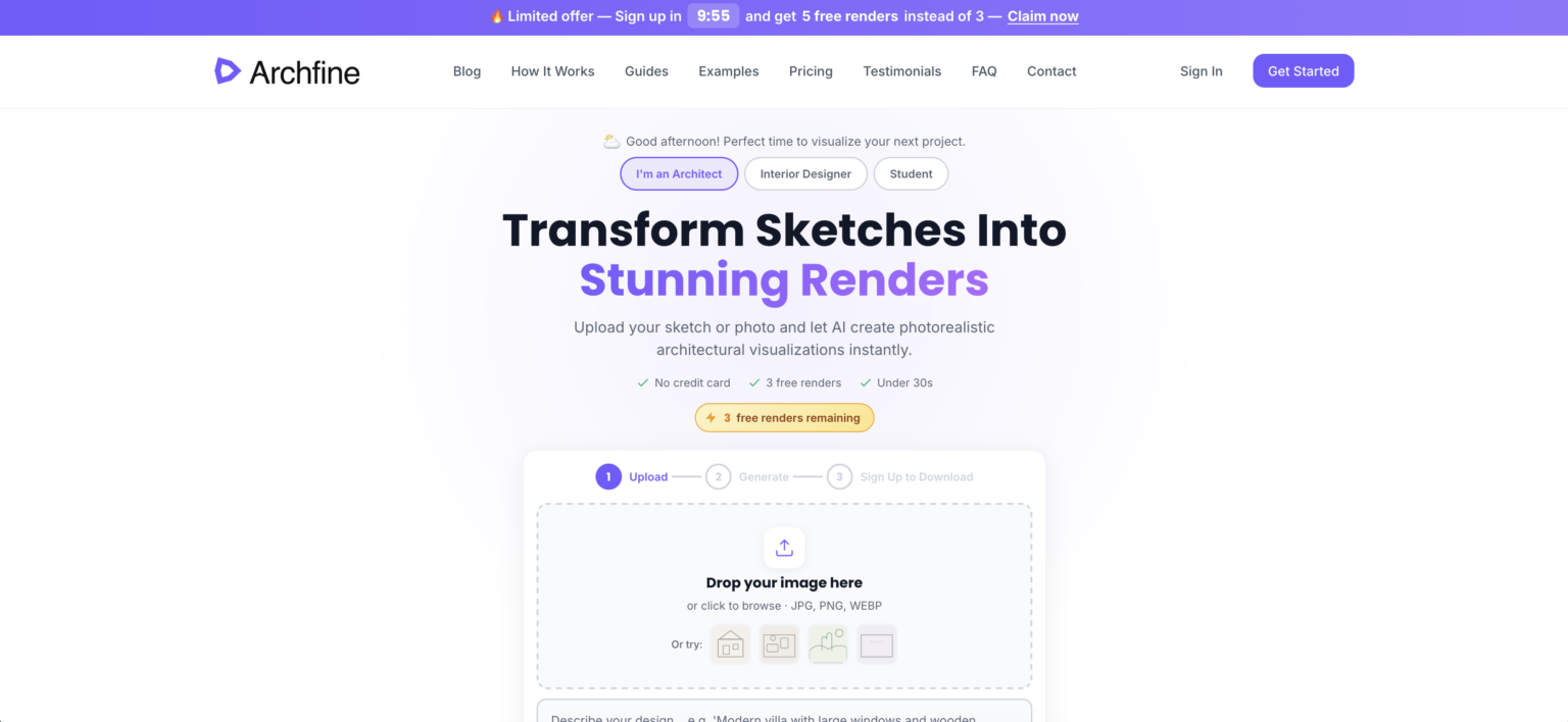 Archfine AI home page