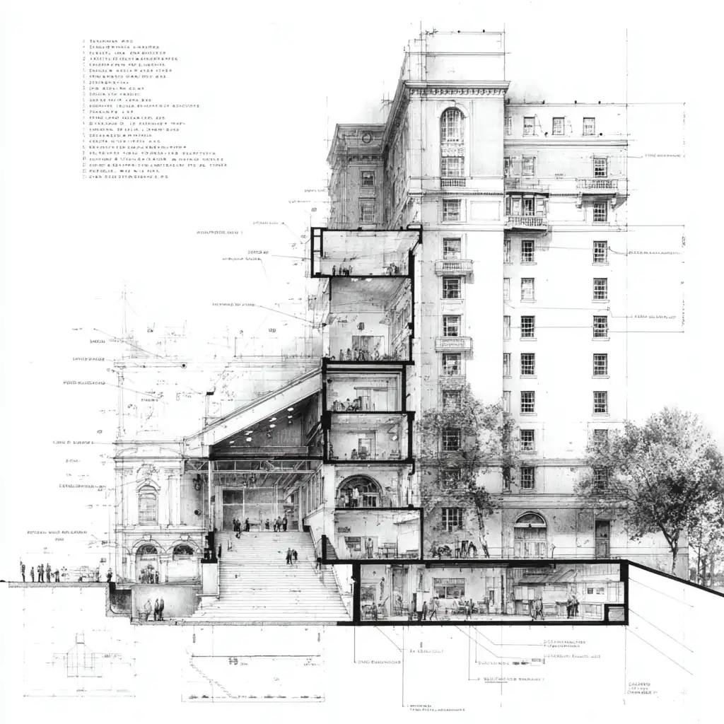 Architectural Section Render — Before