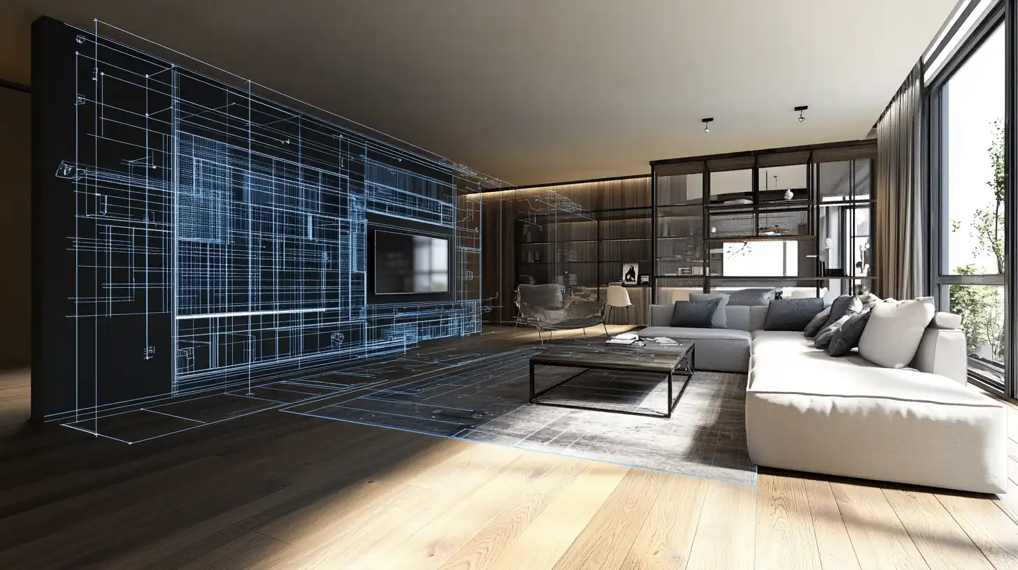 Photorealistic AI render generated from AutoCAD facade elevation using ArchFine