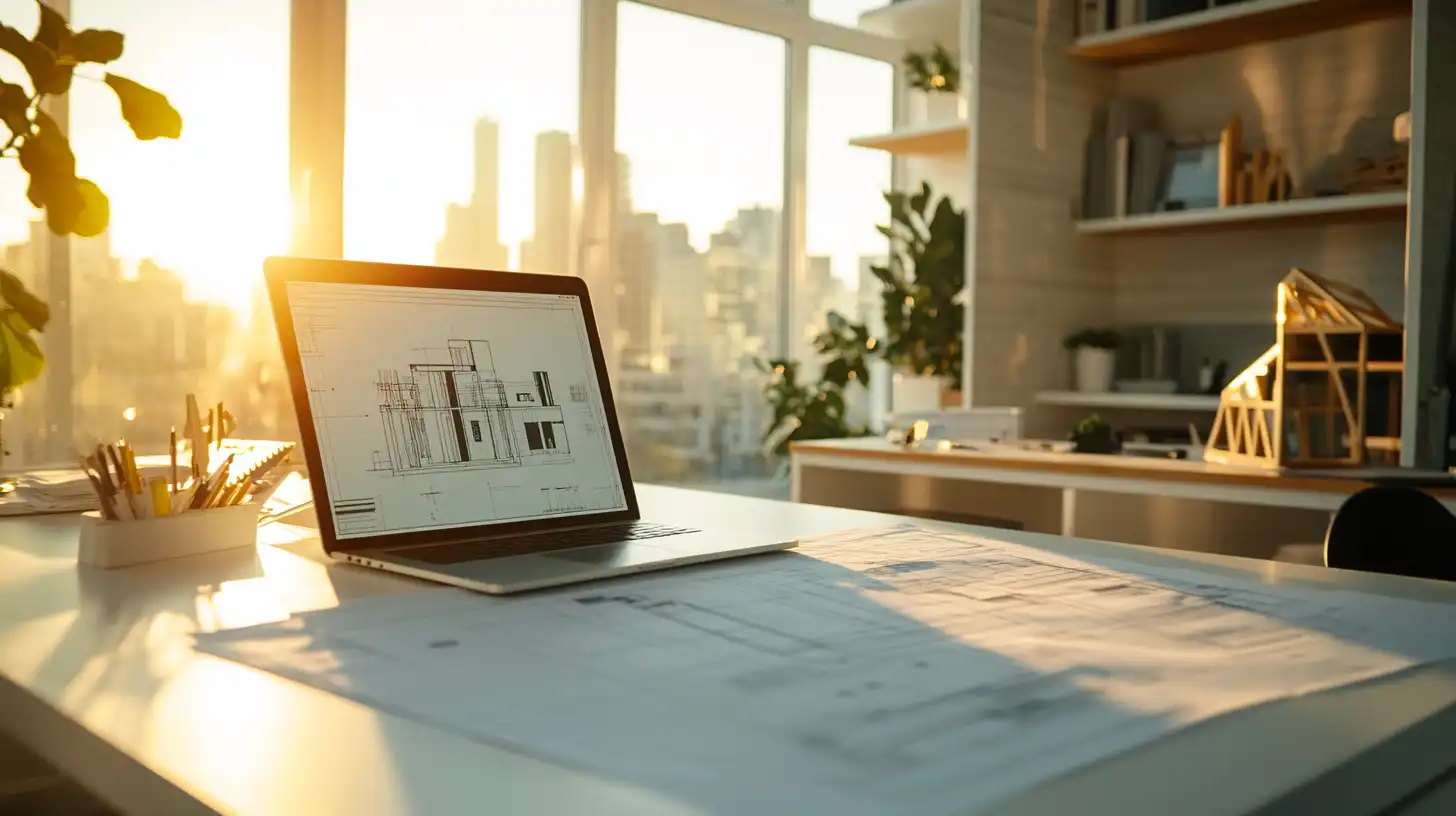 A freelance architect working alone in a modern minimalist studio