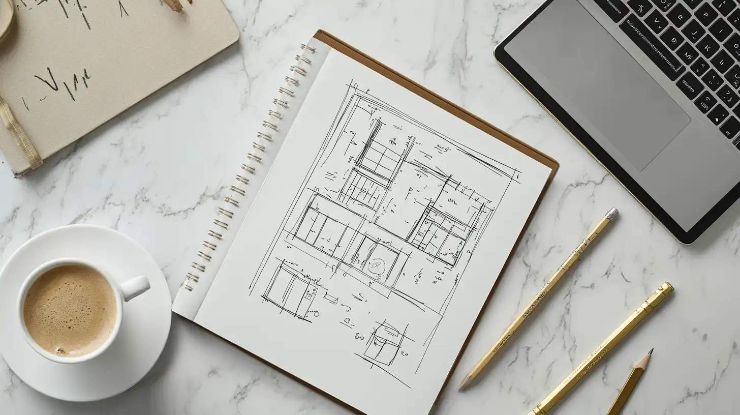 Freelance architect's modern workspace with essential tools and technology
