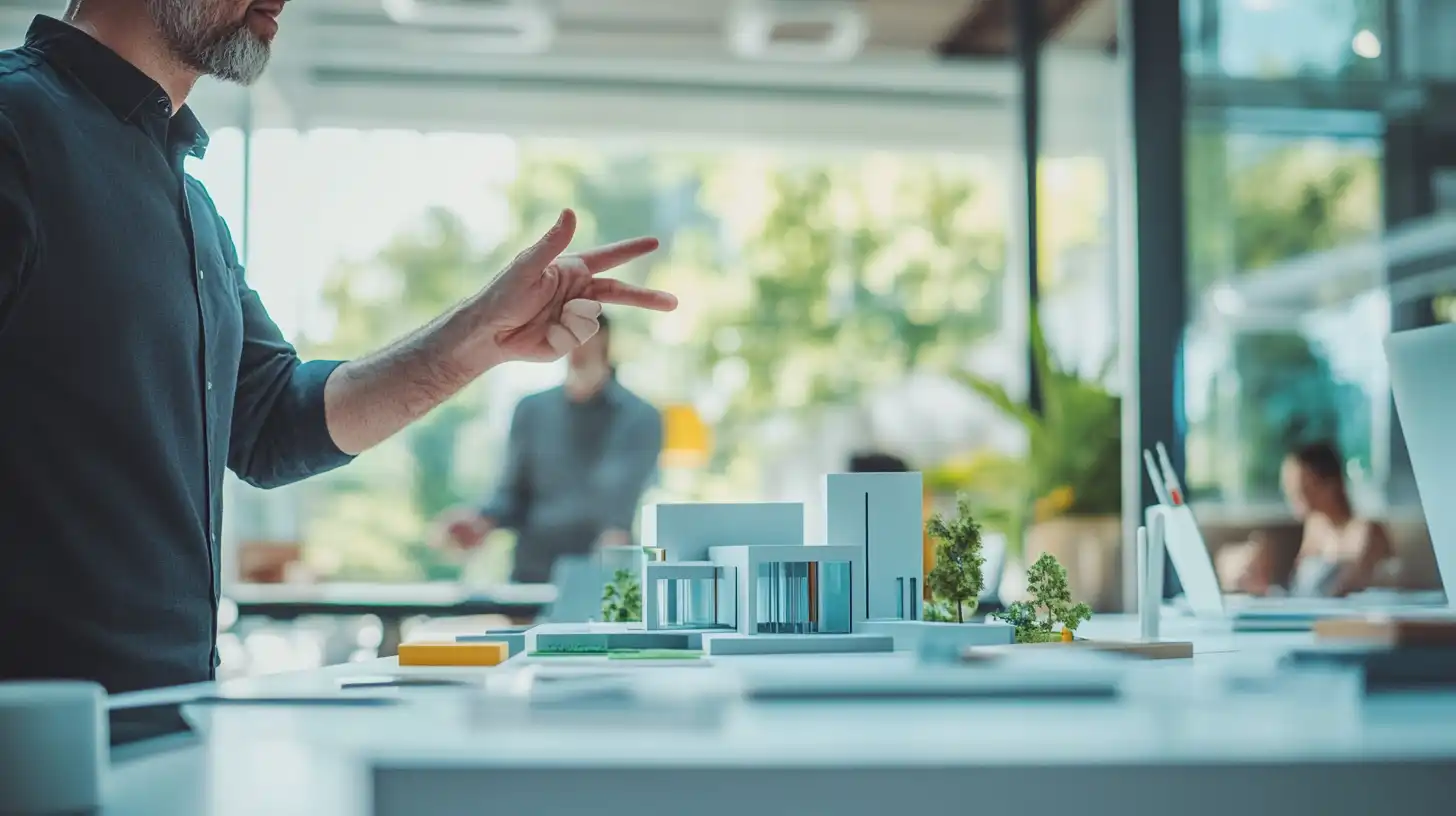 An architect explaining a building concept to a client