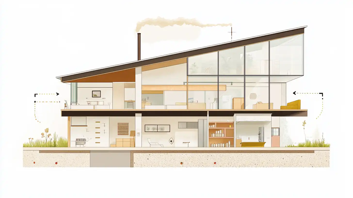 Cross-section cutaway showing natural ventilation and cross-ventilation airflow patterns