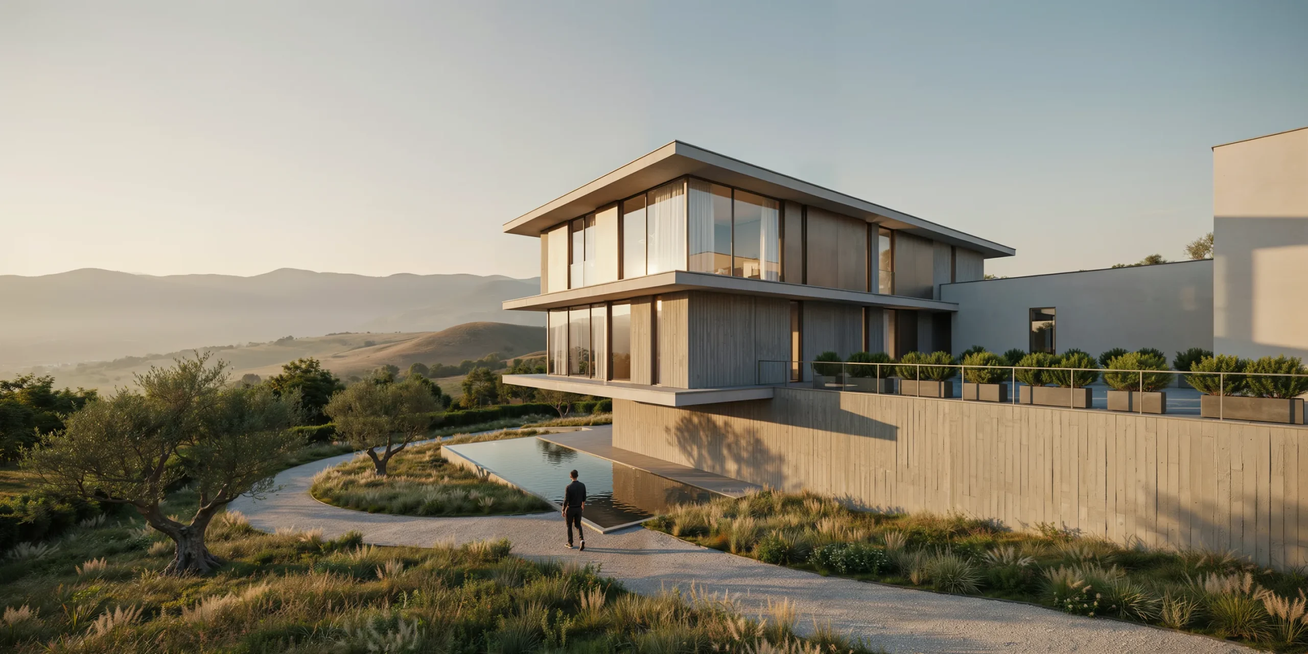 3D architectural model illuminated by natural sunlight showcasing dynamic shadows