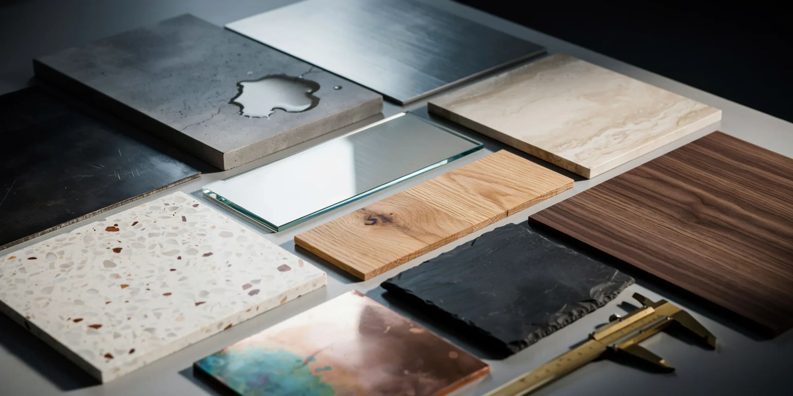 Display of PBR materials for architectural rendering in 3ds Max with textured finishes.