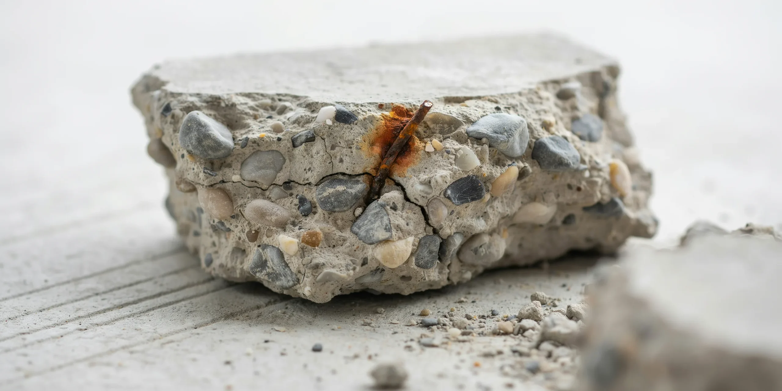 Macro shot of reinforced concrete sample illustrating embodied carbon in buildings