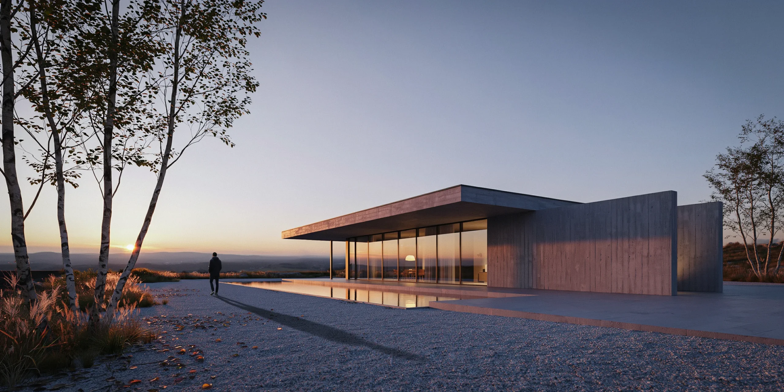 Architectural scene beautifully lit during sunset.
