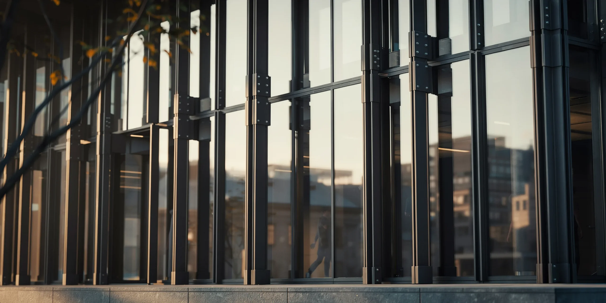 Close-up of Mies van der Rohe's architectural facade showcasing simplicity and elegance.