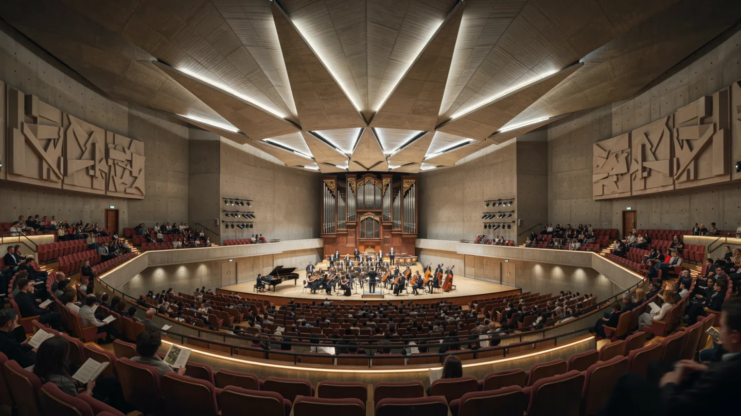 Brutalist Concert Hall Interior