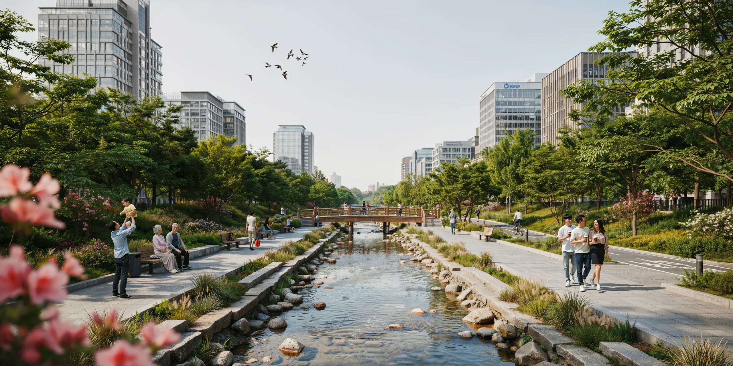Restored Cheonggyecheon Stream in Seoul highlighting urban redesign success