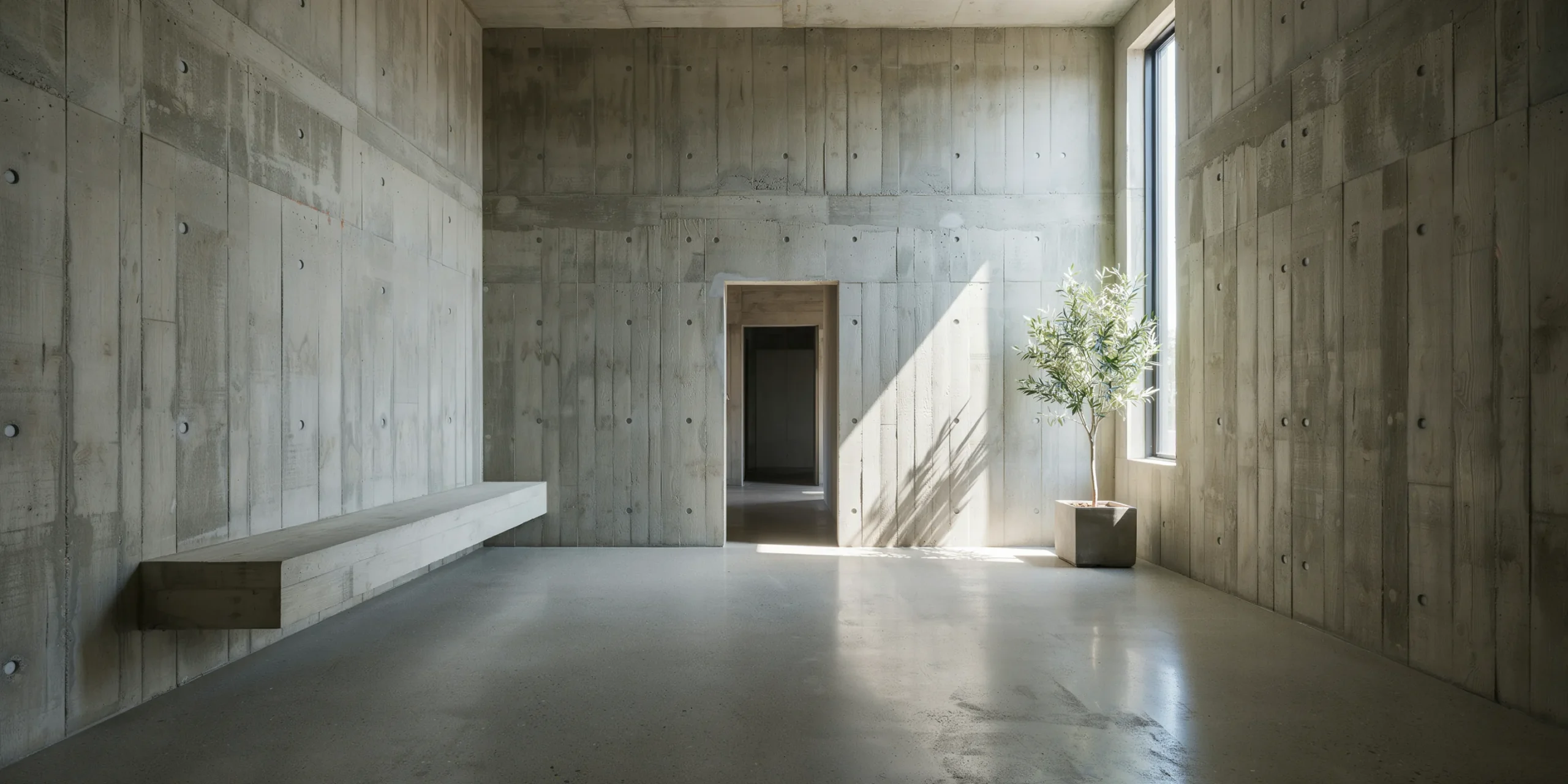 Interior showcasing exposed concrete surfaces for thermal mass in passive building design