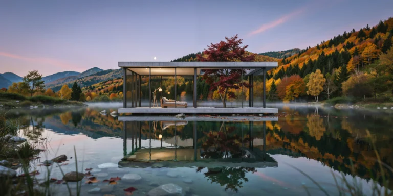 Floating Glass Pavilion on Lake