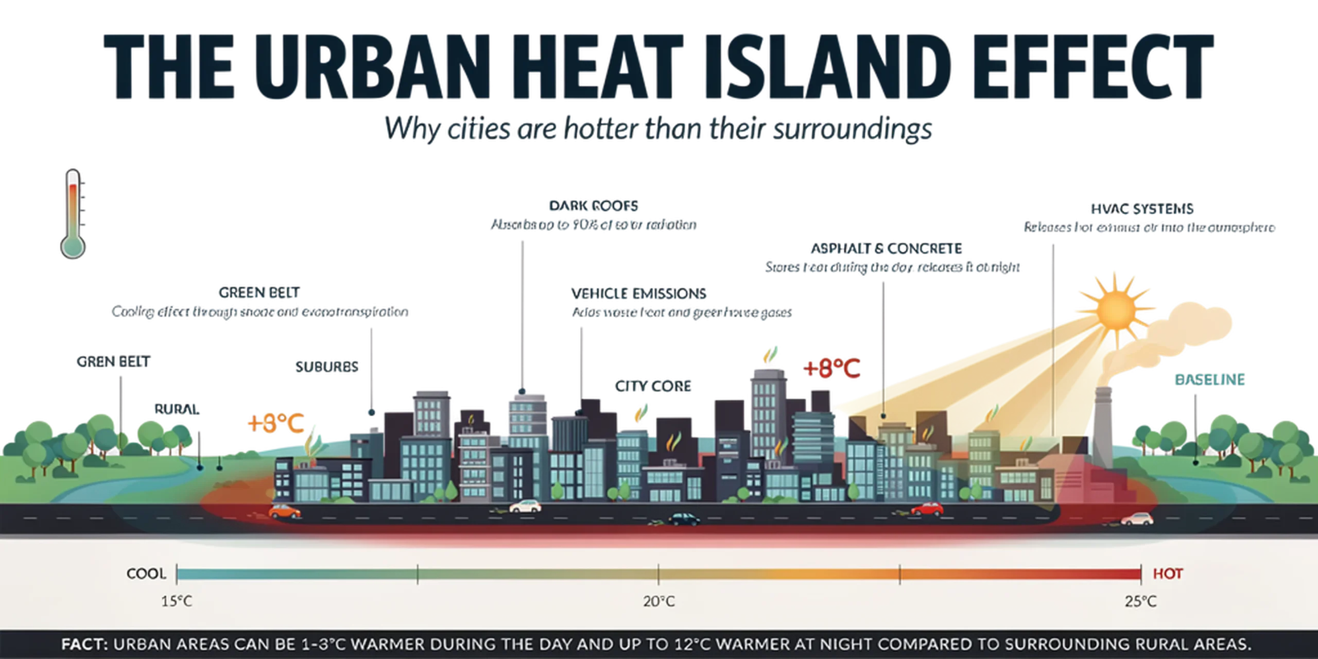 Infographic of the Urban Heat Island Effect in cities