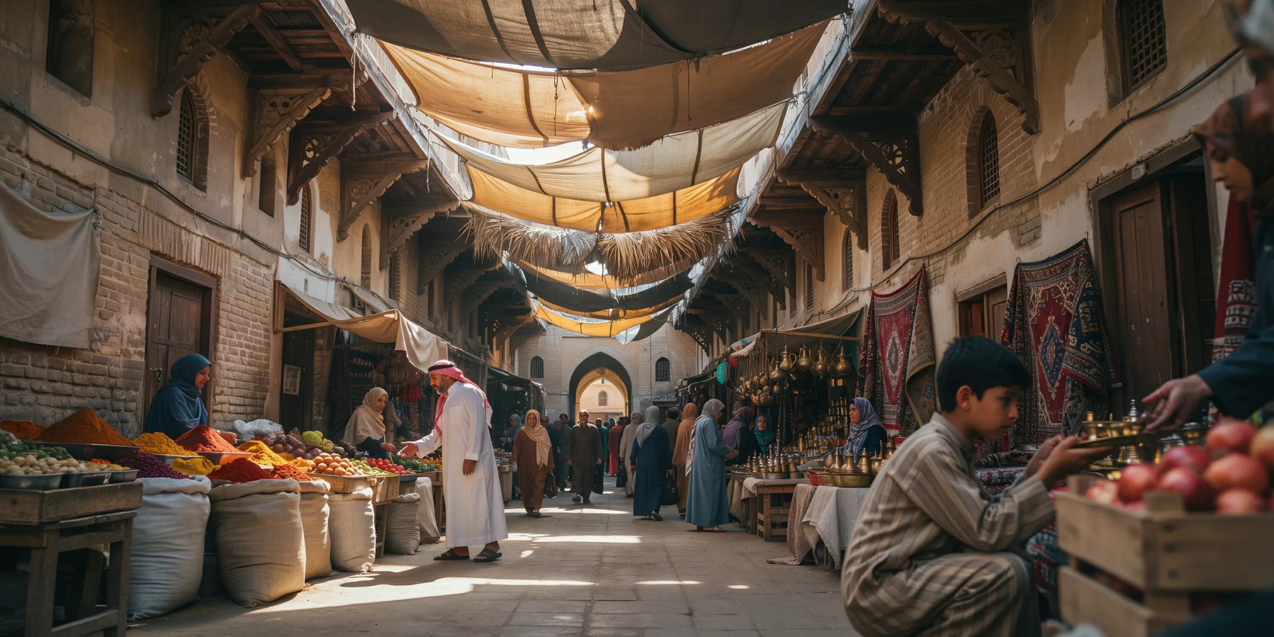 Traditional covered souk illustrating effective shade strategies