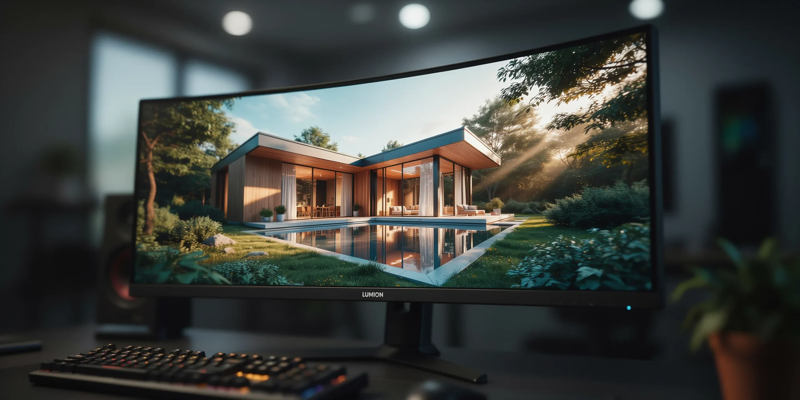 Lumion viewport showcasing real-time rendering with dynamic lighting.