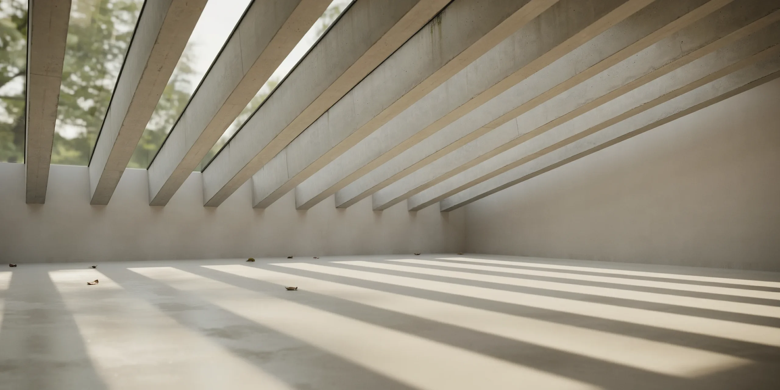 The slatted concrete roof of Sverre Fehn's Nordic Pavilion filtering daylight.
