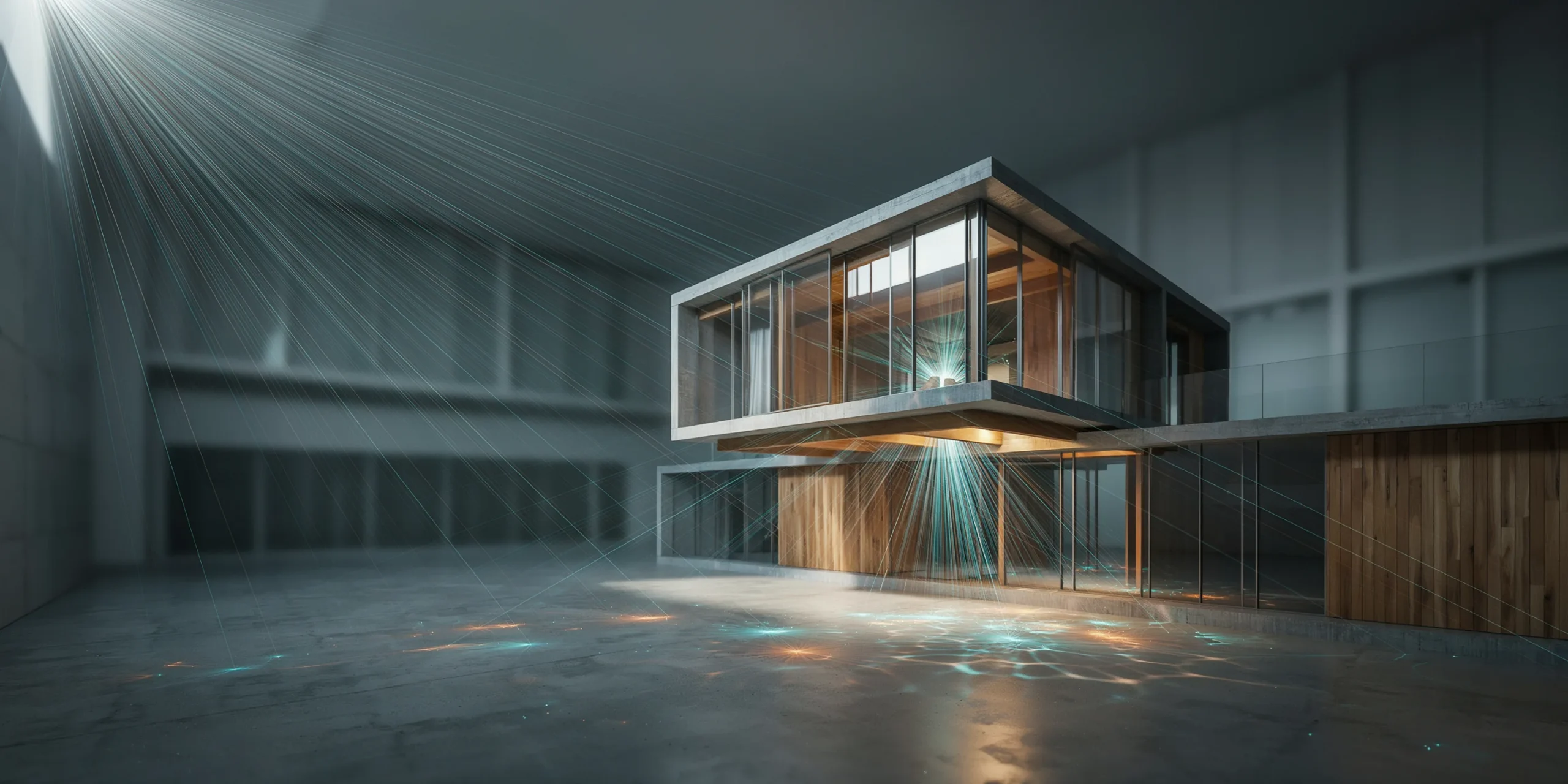 Detailed view of V-Ray rendering showcasing ray tracing in architecture
