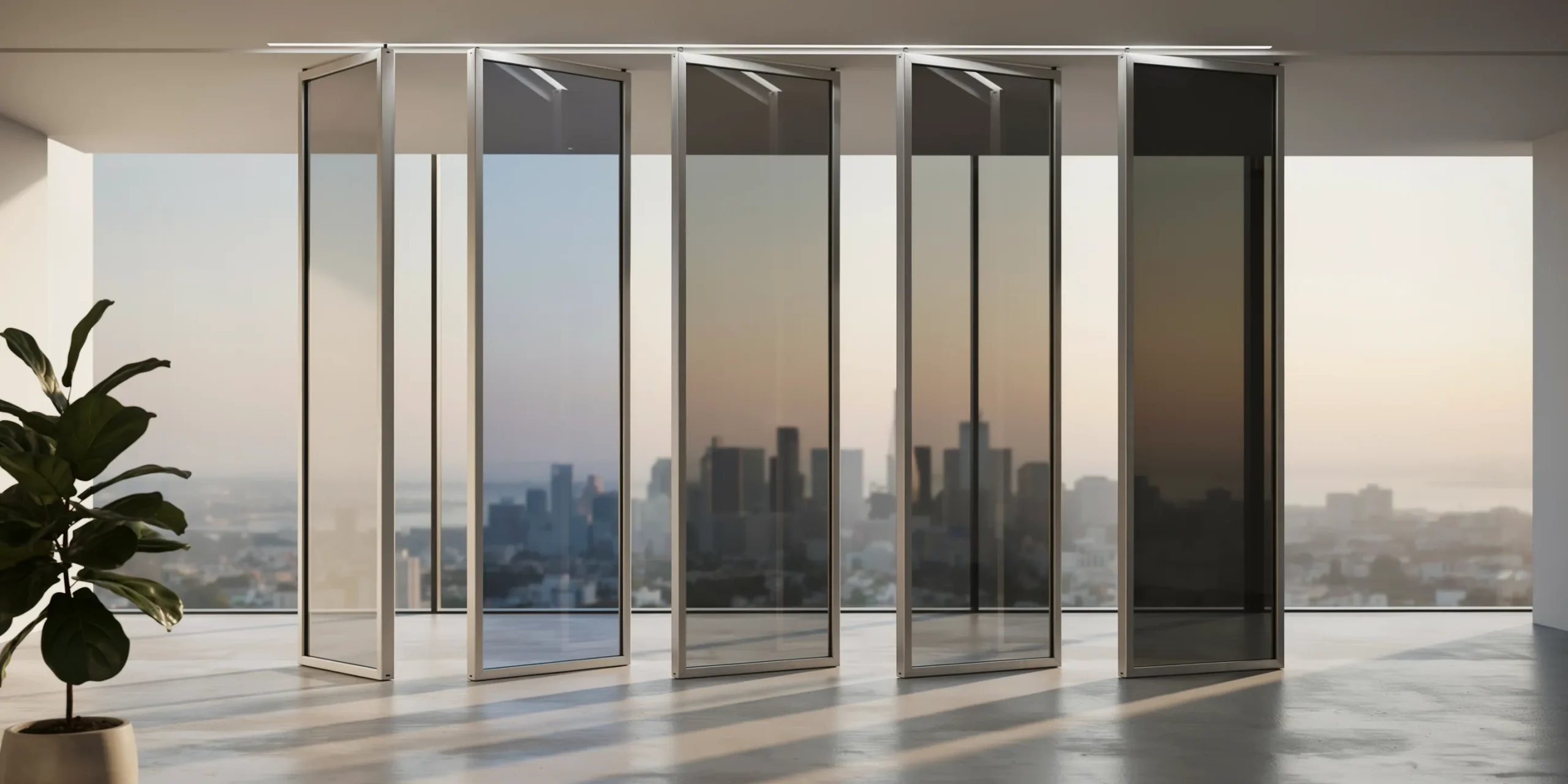Electrochromic glass demonstrating its tint-changing properties.
