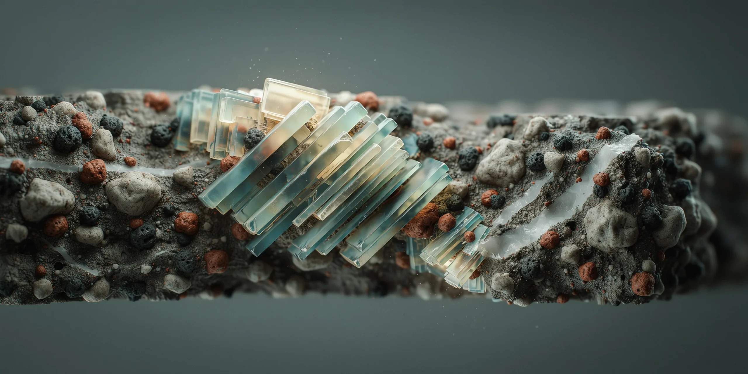 Artistic depiction of tobermorite crystals in Roman concrete.