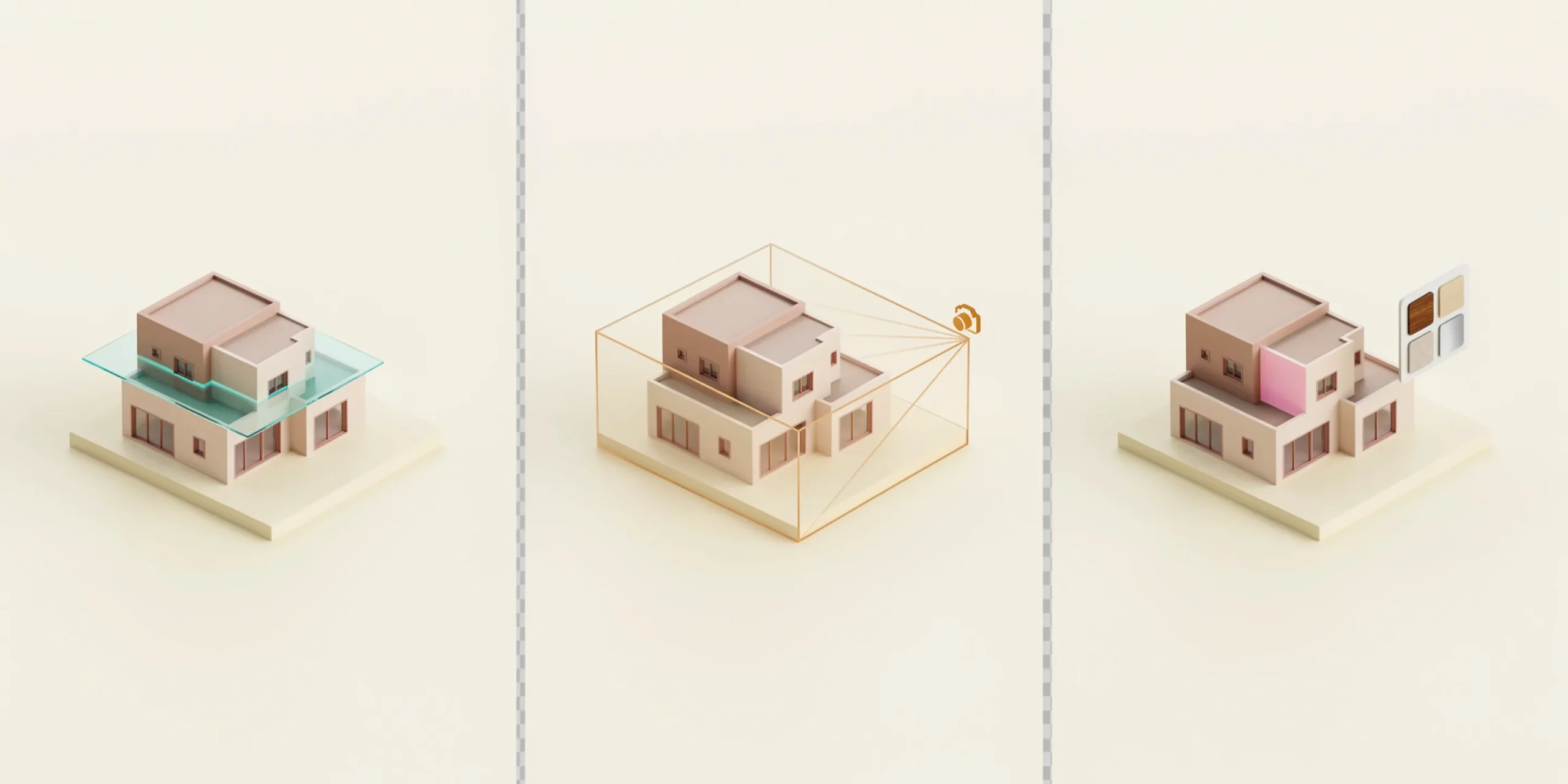 Isometric representation of the workflow for creating a section perspective render