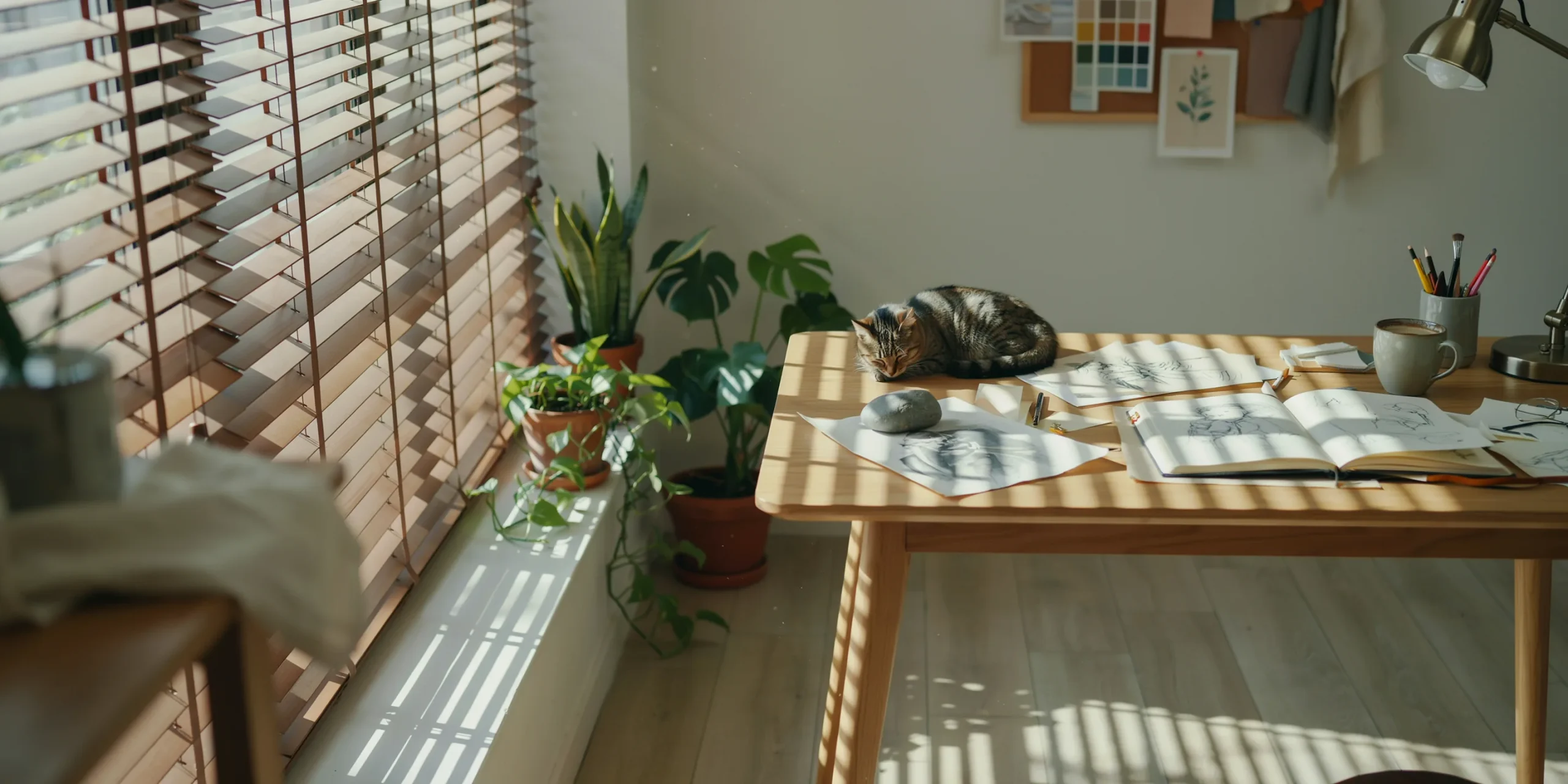 Large window with diffused natural light in a creative workspace.