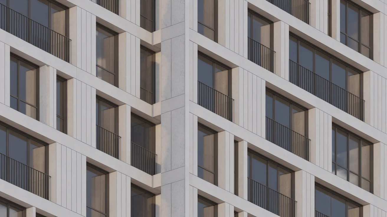 AI-generated building facade showcasing material and design variations.
