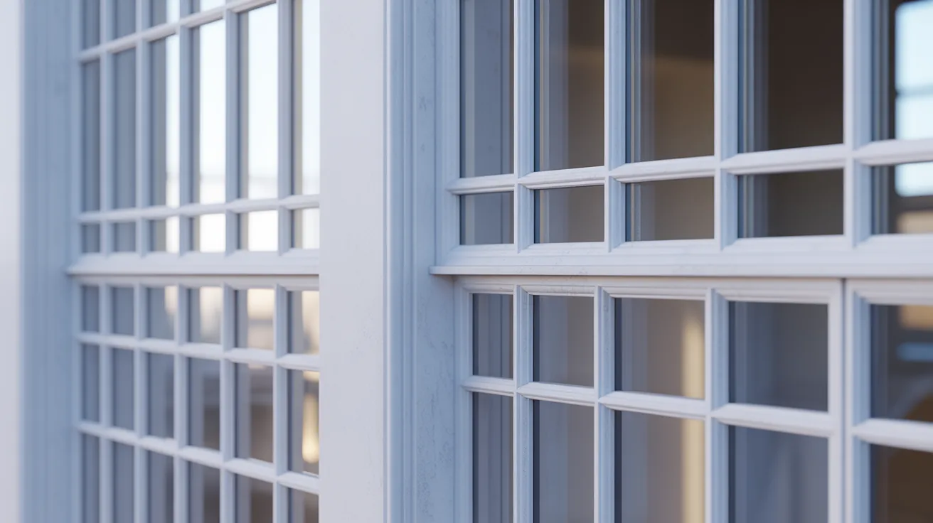 Close-up of a window detail in an architectural render after upscaling