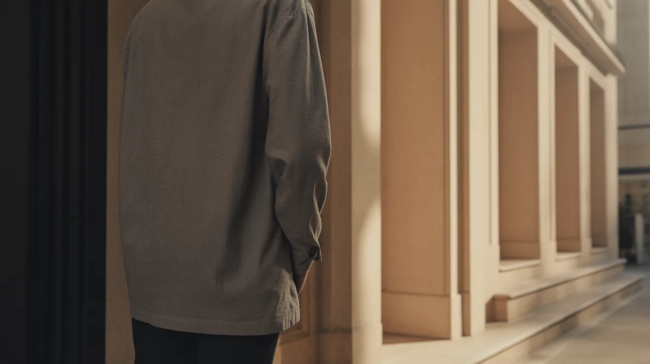 Person beside building entrance demonstrating scale in entourage architecture.