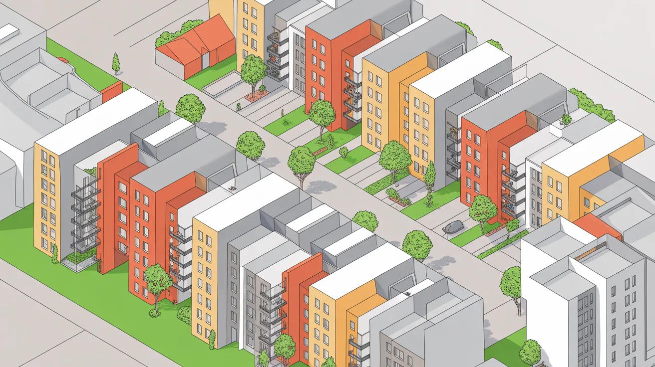 Illustration of a residential building layout optimized by generative design architecture