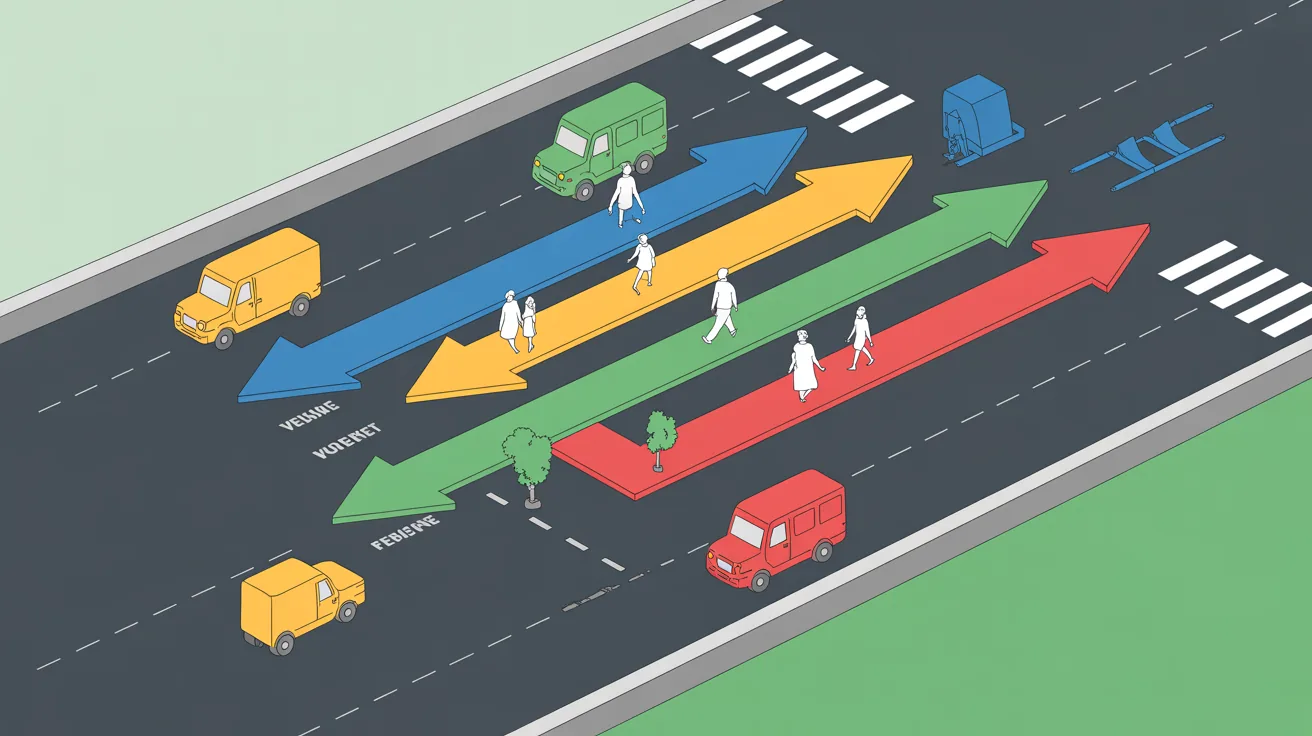 An access diagram showing vehicle and pedestrian movement with weighted arrows