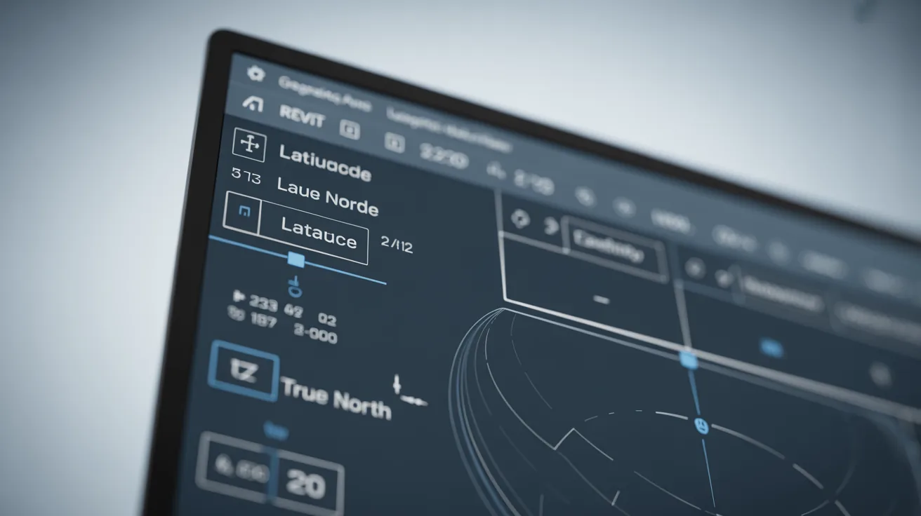 Revit interface displaying geographic location settings for sun study