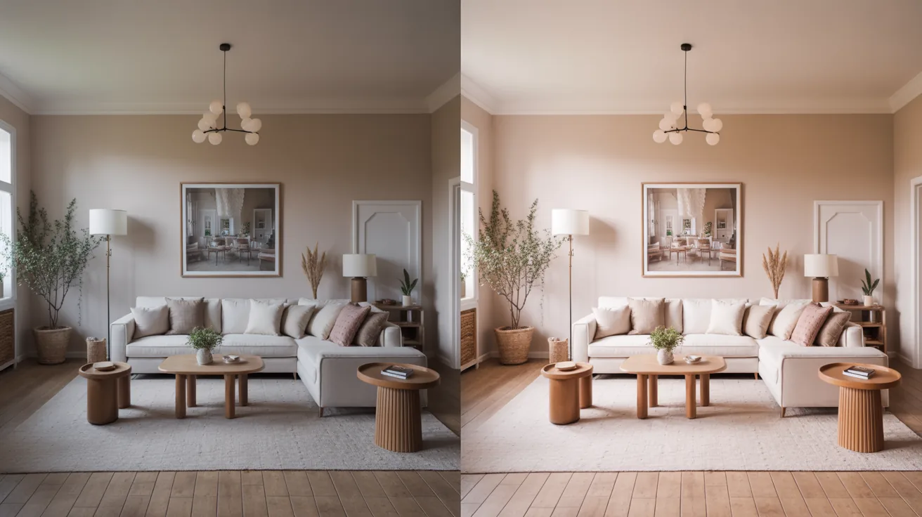 Before and after images of a room redesigned with VisualizeAI