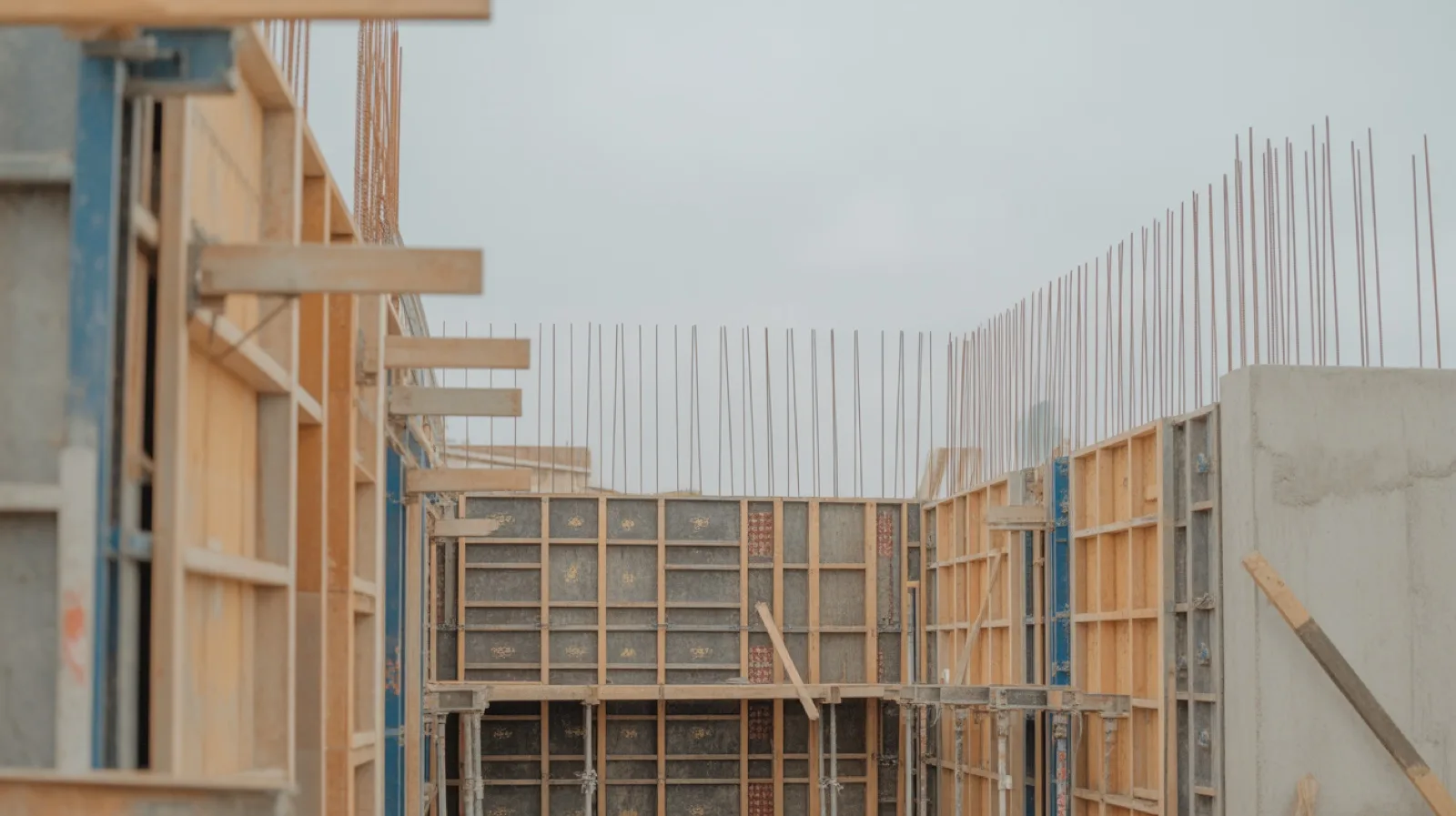 Timber formwork and steel reinforcement set up for a concrete wall on site, the stage a drawing has to be accurate enough to reach