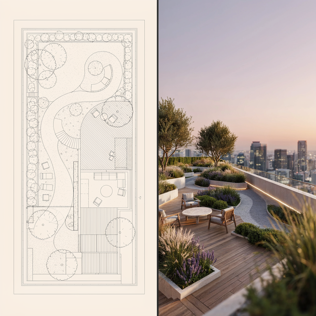 Archfine Floor Plan To Render Rooftop Garden - Site Plan