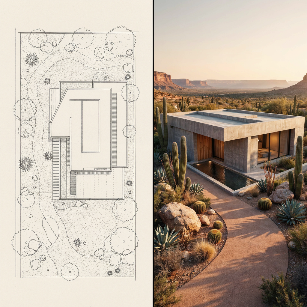 Archfine Site Plan To Render Desert Residence - Site Plan