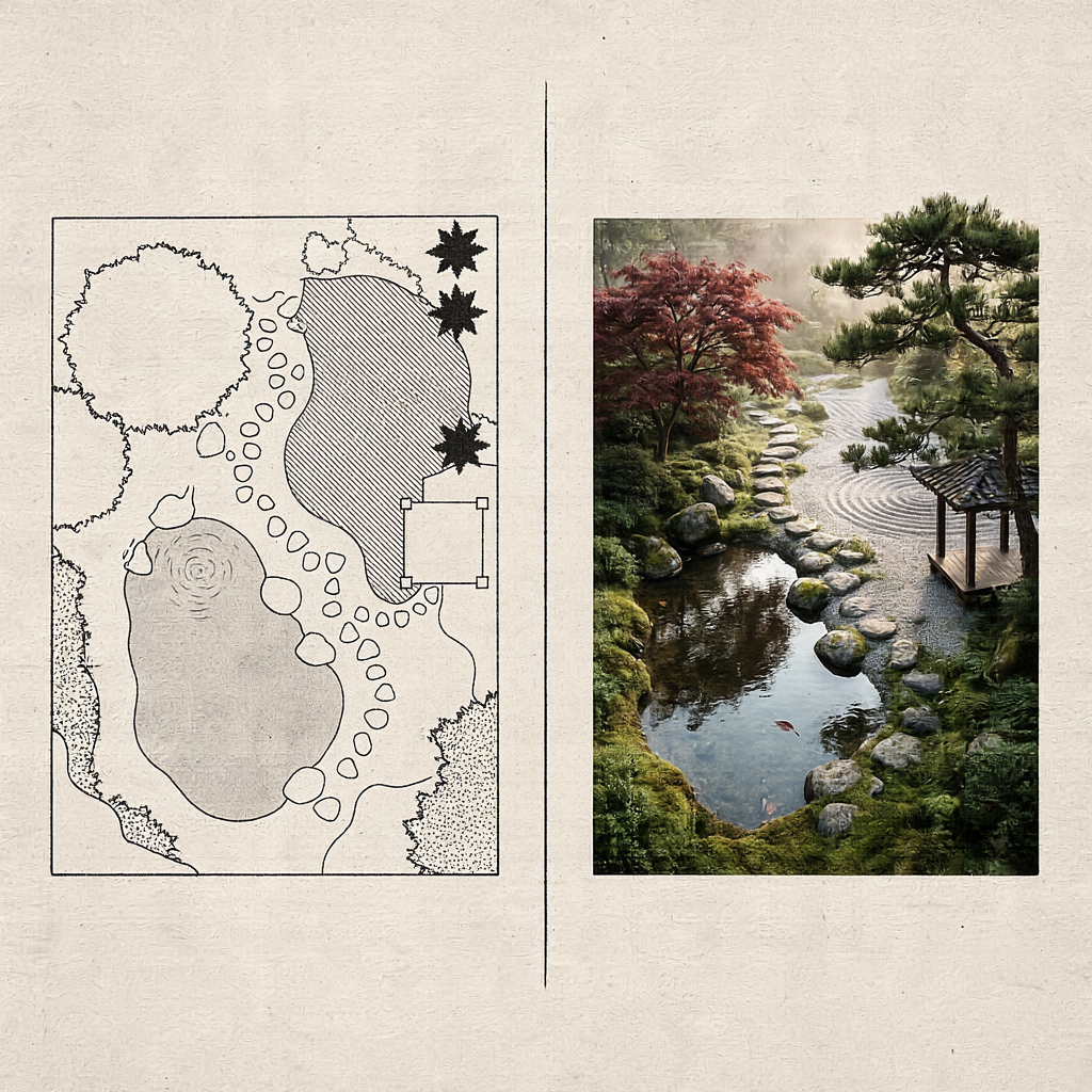 Archfine Site Plan To Render Japanese Garden - Site Plan