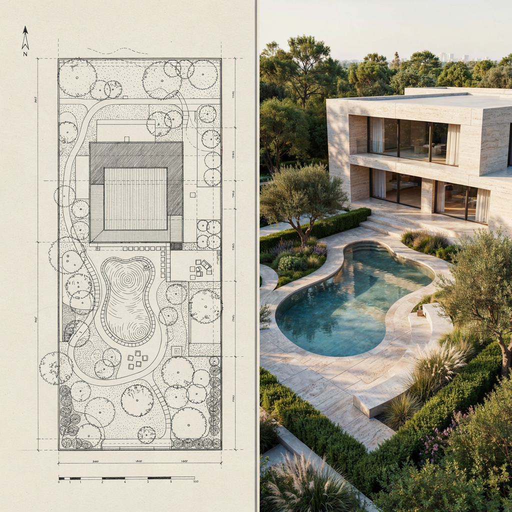 Archfine Site Plan To Render Residential Courtyard - Site Plan