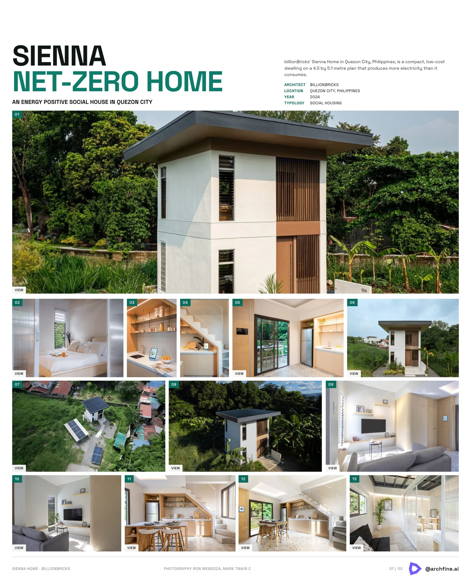 Presentation board of Sienna Net-Zero Home by billionBricks in Quezon City, a compact net zero social house with a solar roof